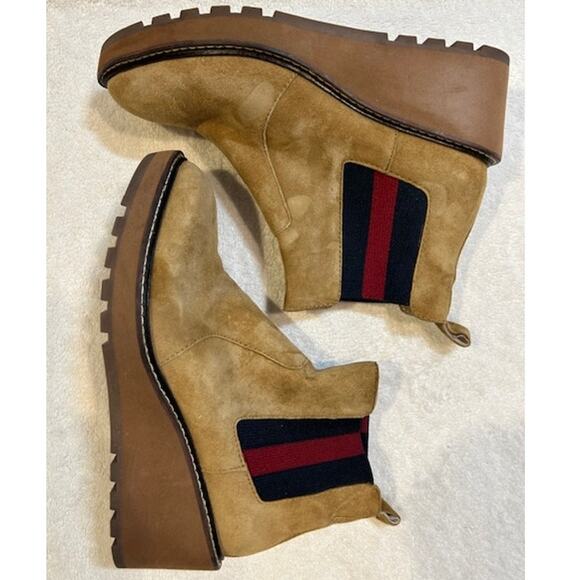 CECELIA NEW YORK Nutella Tan Suede Wedge Chelsea Booties Gemma Gwen Boots Sz 6.5 - Picture 4 of 11